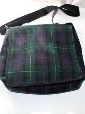 Amanda Smith Green & Navy Tartan Plaid Messenger Shoulder Bag
